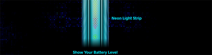 neonový pásik zobrazuje stav batérie 